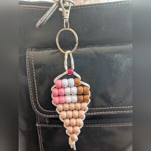 Beaded Ice Cream Cone Keychain Bag Charm